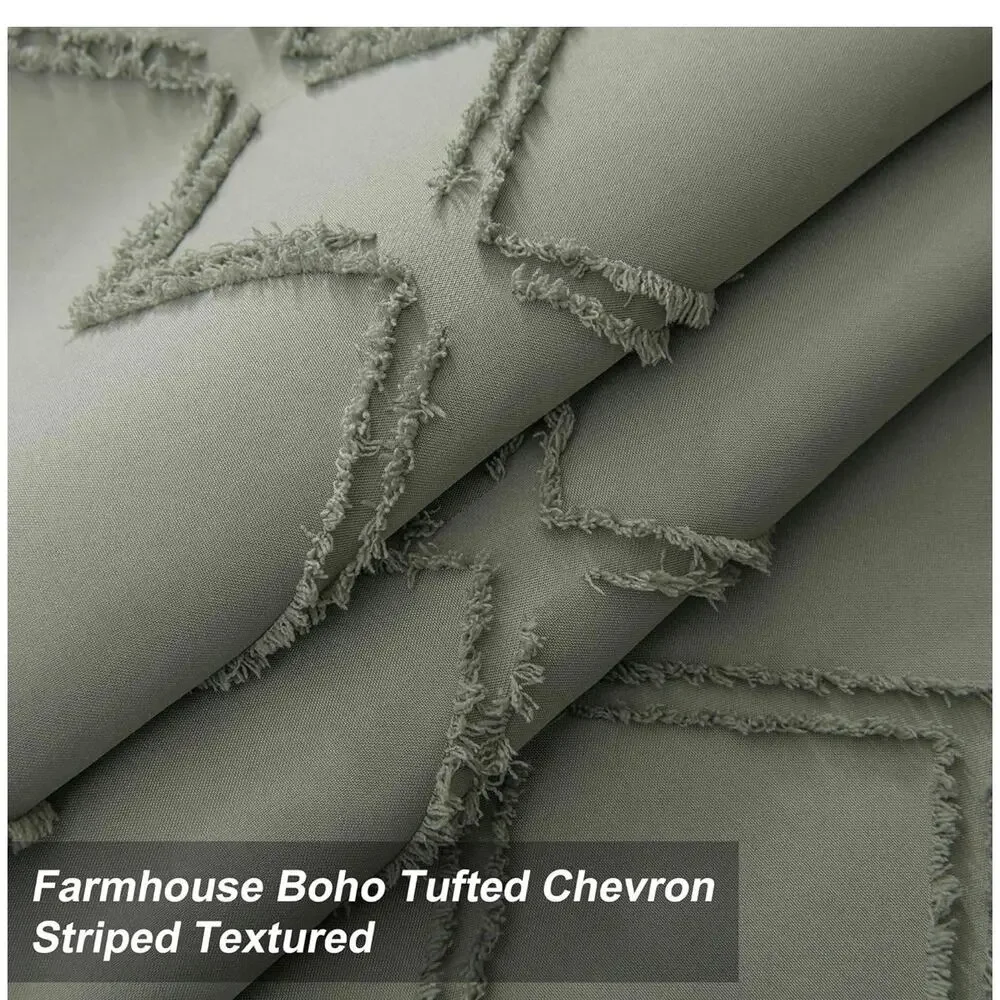 PANGSINNE Boho Farmhouse Tufted Chevron Striped Textured Shower Curtain Gray
